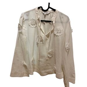 Calligraphie White Linen Floral Women's Top